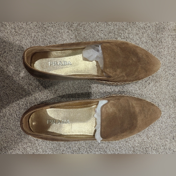 Prada Pointed Toe Suede Slip on Shoes Espadrilles 37.5 Made in Italy Luxury - Picture 3 of 10